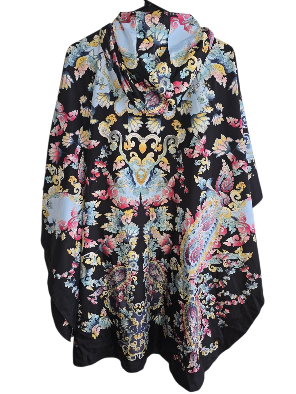 Johnny Was Black Red Multi Floral Paisley Kimono Cape Poncho Size M Full Zip - Picture 2 of 5